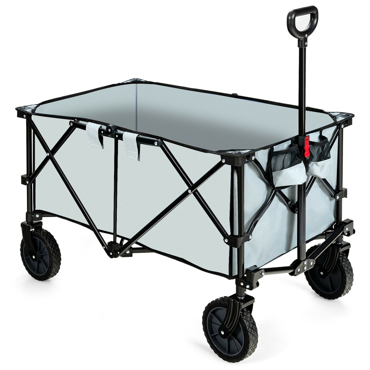 Outdoor Folding Utility Wagon Cart with Adjustable Handle and Cup Holder for All-Terrain Wheels